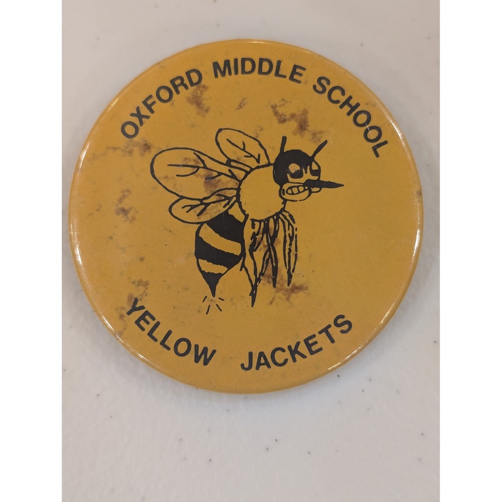 Vintage Oxford Middle School Yellow Jackets Badge Pinback Button‎ Alabama Bee